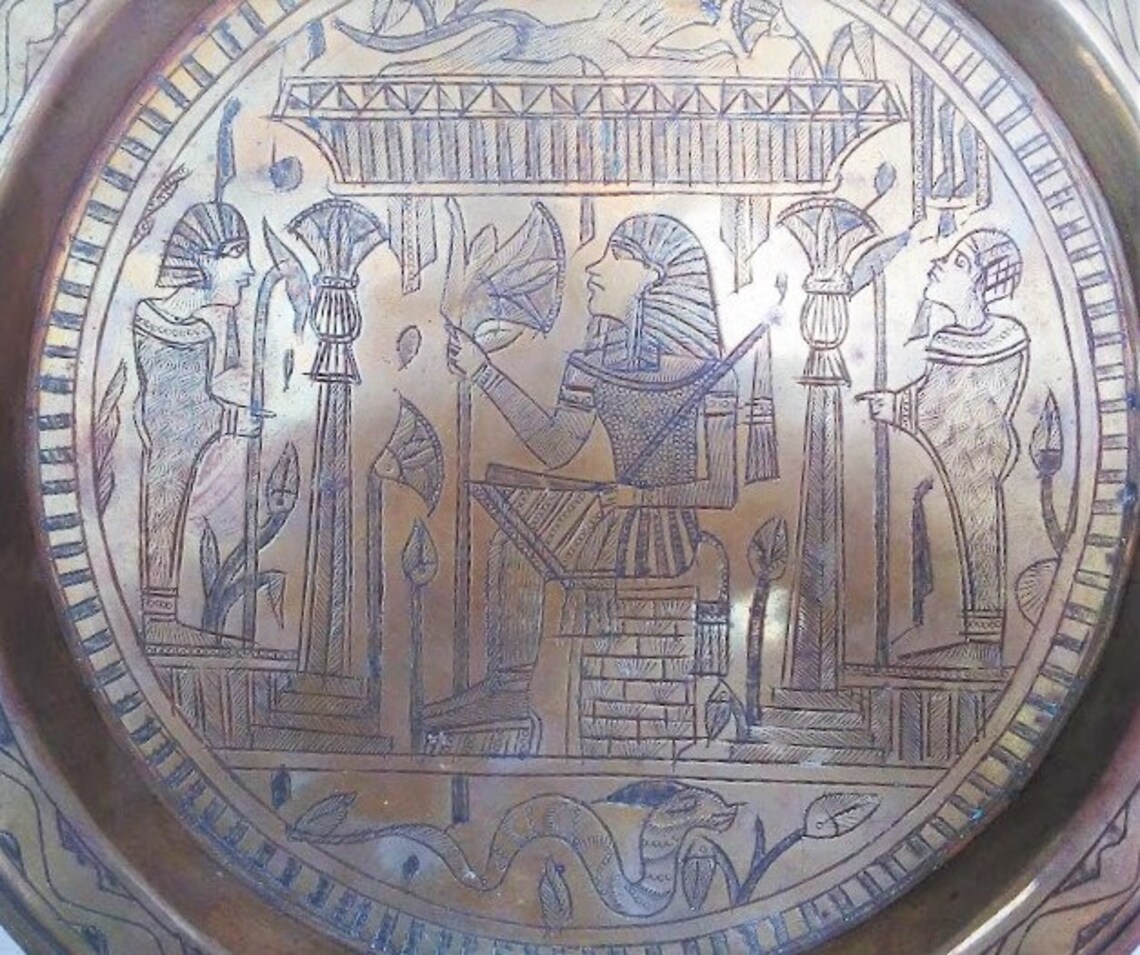 Vintage Egyptian Brass Plate Detail Hand Carved Etched Pharaoh - Etsy