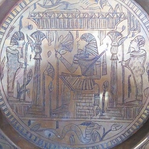 Vintage Egyptian Brass Plate Detail Hand Carved Etched Pharaoh and ...