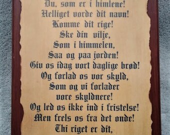 The Lord's Prayer Norwegian Dutch Our Father 12" x 9" Vintage Rare Wall Hanging