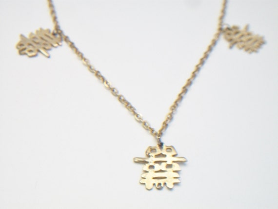 Asian symbol Necklace Gold Tone Chinese Character… - image 5
