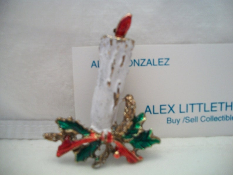 Vintage Christmas Candle Stick Pin Brooch Enameled Costume Etsy
