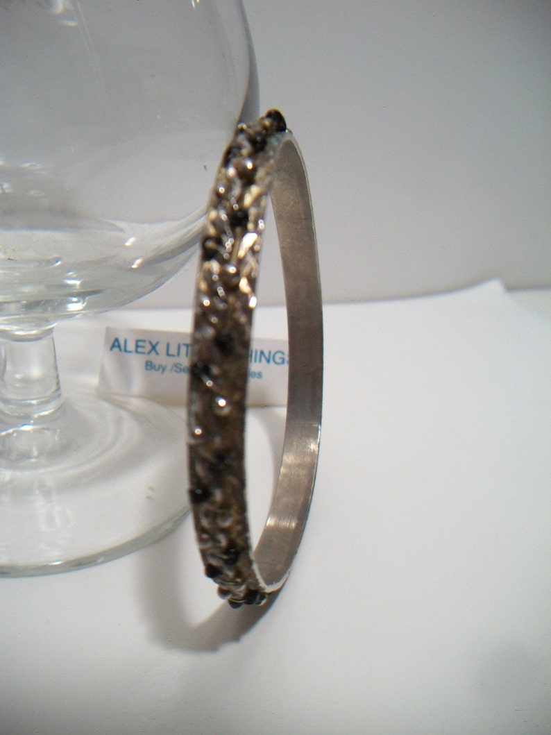 Black Beaded Bangle Bracelet Steampunk Goth Swirl Spiral Design Costume Jewelry