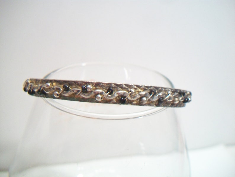 Black Beaded Bangle Bracelet Steampunk Goth Swirl Spiral Design Costume Jewelry