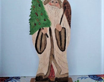 Vintage Wood Hand Painted Drawn Santa Claus Christmas Decoration 12" x 1/2" x 5 1/2" x 1 3/4  www.etsy.com/shop/ALEXLITTLETHINGS