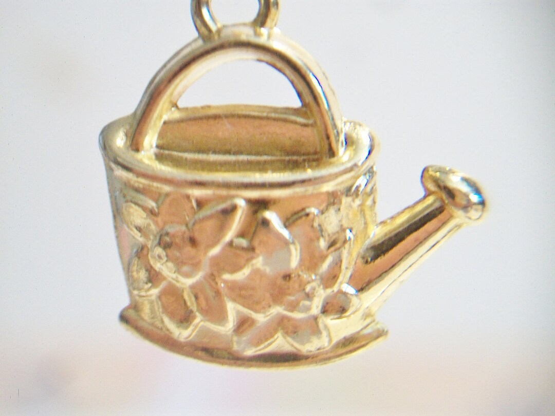 Watering Can Charm Gold Tone Costume Jewelry Gardening Gardner Etsy