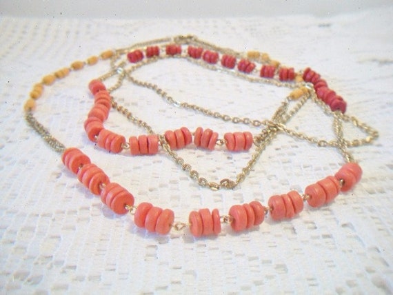 Vintage Beaded Chain Necklace Multi Color Coral Y… - image 1