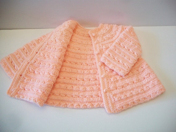 Vintage Pink Crochet Baby Sweater Handmade Fall W… - image 3