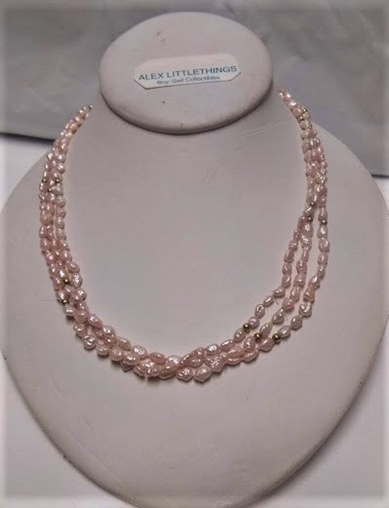 Vintage Pink Rice Pearl Necklace Triple Strand 14K Wedding Etsy