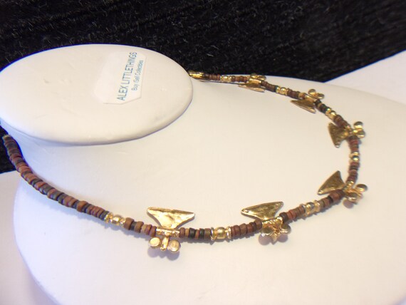 Vintage Brown Beaded Hatchet Necklace Boho Jewelr… - image 4