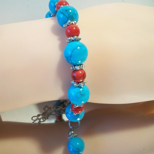 Blue Turquoise Coral Beaded Bracelet Southwestern Style Boho Coachella Jewelry Gift for Her www.etsy.com/shop/ALEXLITTLETHINGS