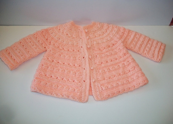 Vintage Pink Crochet Baby Sweater Handmade Fall W… - image 1