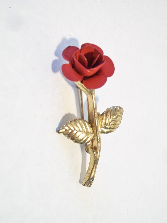 Vintage Red Rose Brooch Pin Romantic Costume Jewelry Valentine s
