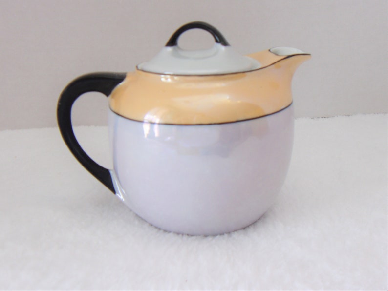 Vintage Lusterware Iridescent Creamer/ Teapot/Creamer Germany Pearl white With Violet Porcelain Orange Black .etsy.com/shop/ALEXLITTLETHINGS image 1