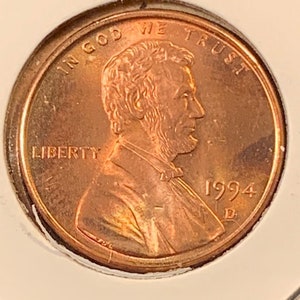 1994 D Lincoln Memorial Uncirculated Cent Color Toning Copper Orange US Penny Zinc image 3