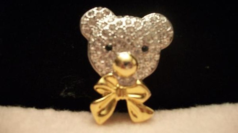 SALE Vintage Rhinestone Teddy Bear Brooch Pin Two Tone Jewelry Fashion Accessories Mothers Day Valentines Gift SALE