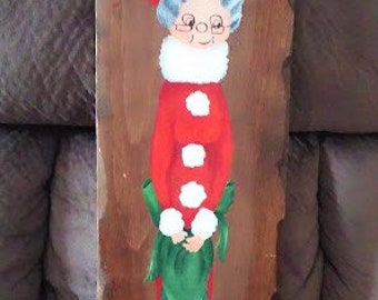 Vintage Hand Painted Folk Art Mrs Santa Claus Wooden Reclaimed Wood Signed Heidi Christmas Wall Decor www.etsy.com/shop/ALEXLITTLETHINGS