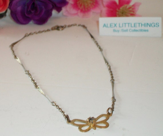 Vintage Butterfly Rhinestone Anklet Chain Bar Lin… - image 1