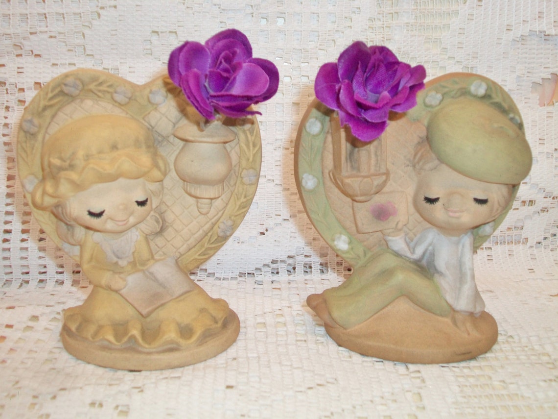 Vintage Children Heart Plaque Figurine Candle Holder Vase Etsy
