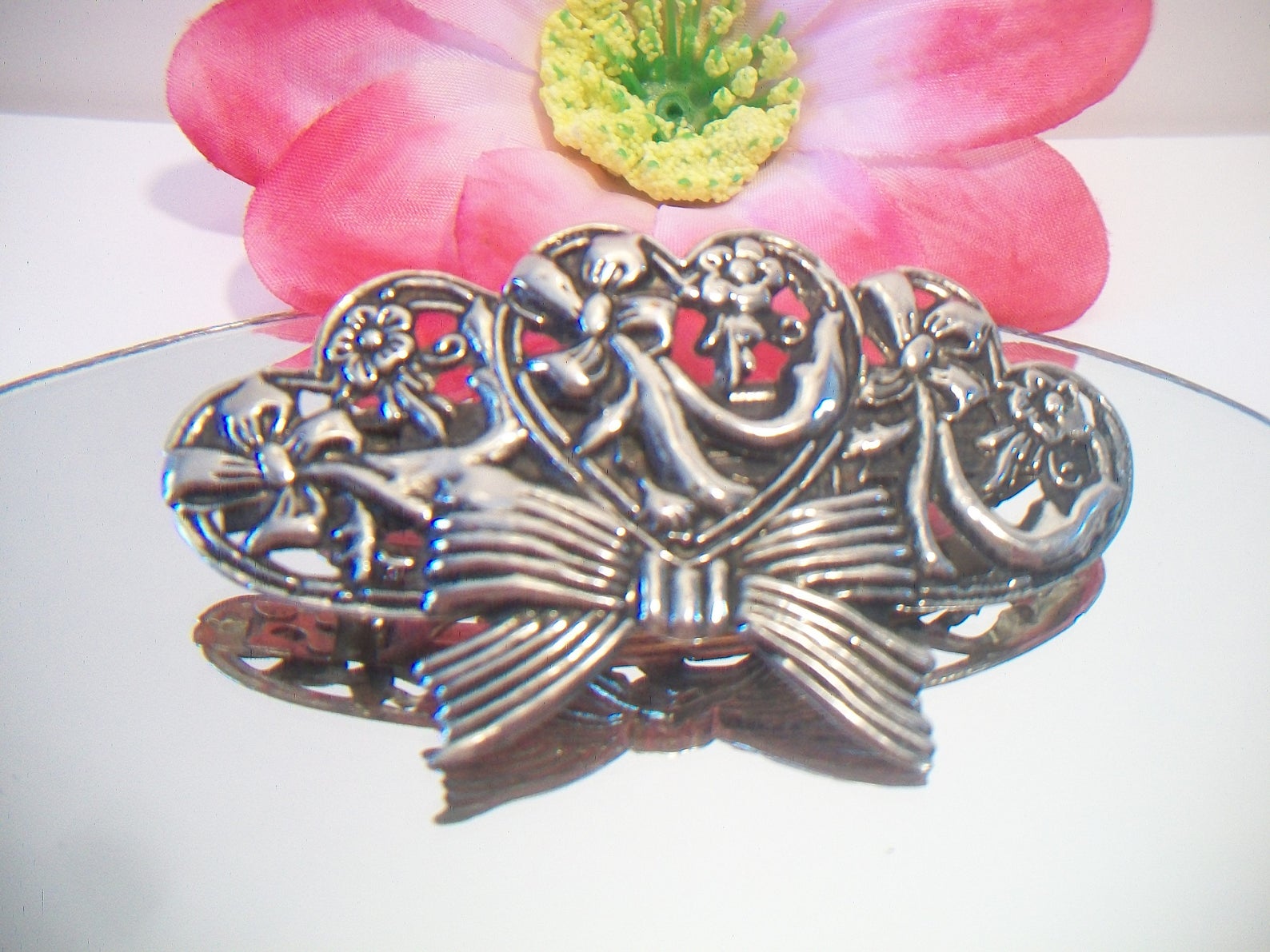 Vintage Metal Triple Heart Barrette Bow Hair Clip Feminine Etsy