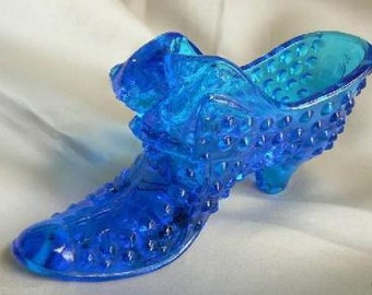 Vintage 1960's Fenton Hobnail Glass Slipper Shoe Cobalt Blue with cat Head Collectible Glass Gift for Wife for Him alexlittlethings.etsy.com