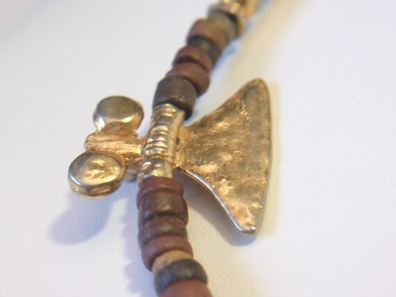 Vintage Brown Beaded Hatchet Necklace Boho Jewelr… - image 2