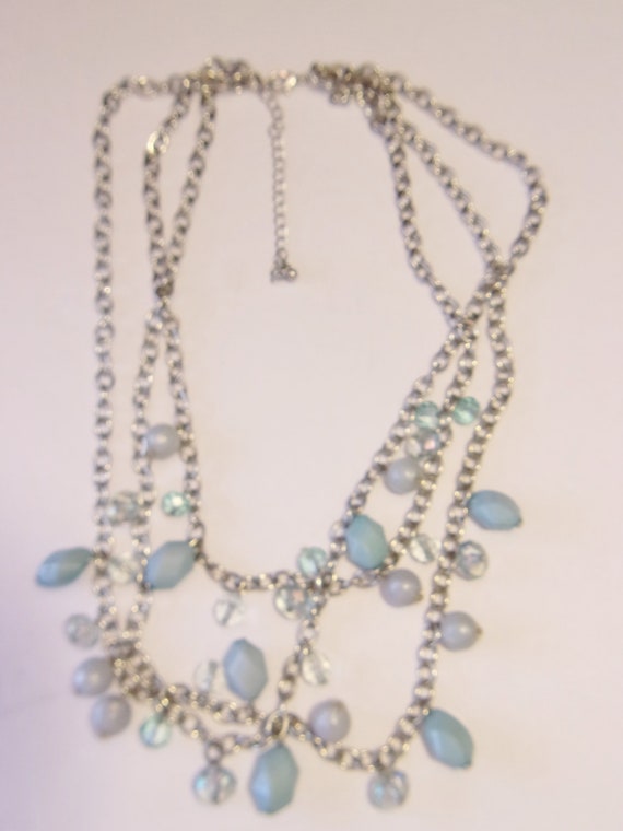 Blue Multi Strand Necklace Beaded Chain Jewelry F… - image 9