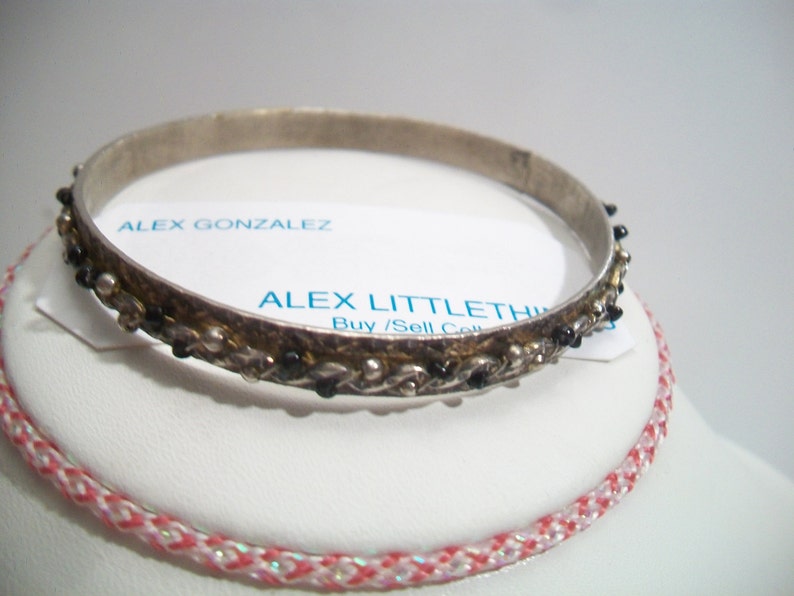 Black Beaded Bangle Bracelet Steampunk Goth Swirl Spiral Design Costume Jewelry