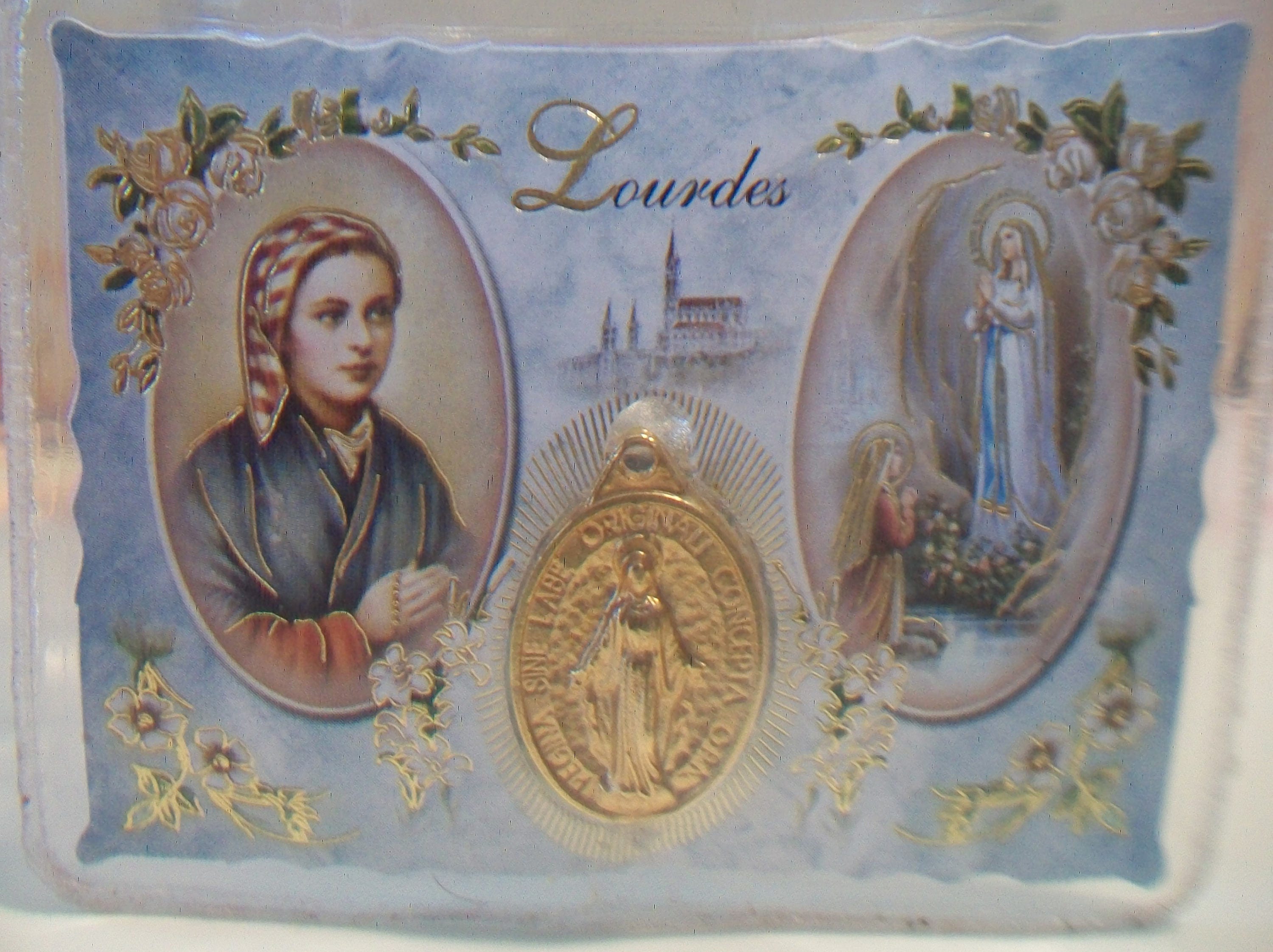 Vintage Our Lady of Lourdes Medal Prayer Card Religious Gifts Medallion ...