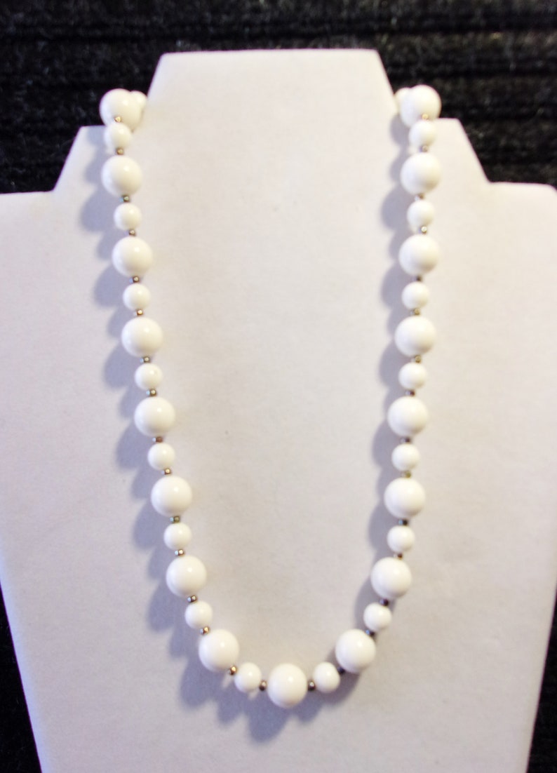 Off White Beaded Necklace Vintage Jewelry Retro Rockabilly Fashion Accessories For Her