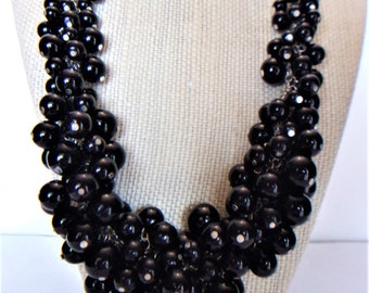 Black Beaded Cluster Necklace Icing Jewelry Fashion Accessories