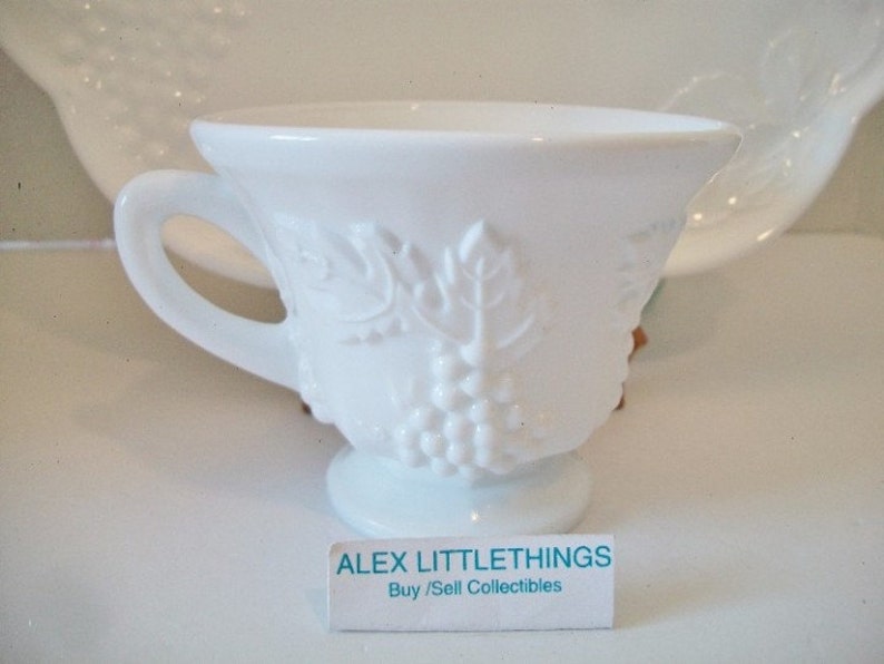 Vintage Indiana Milk Glass Grape Pattern Snack Set Retro Fruit Etsy