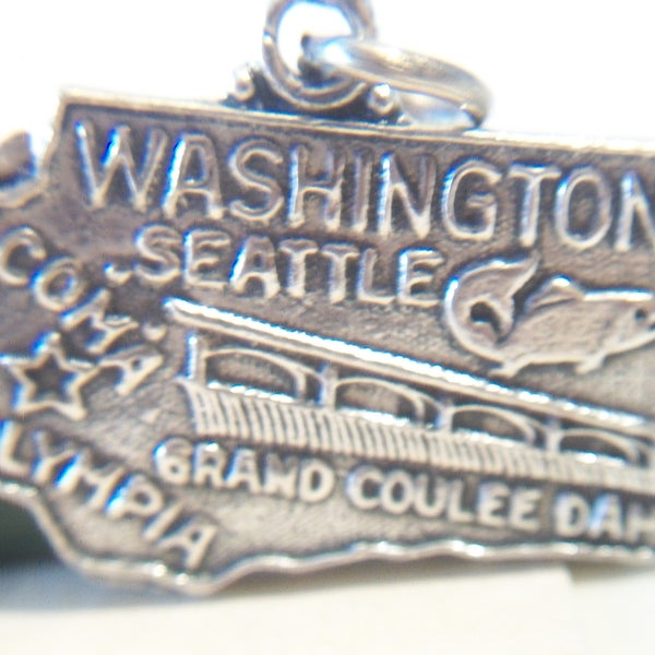 Sterling Washington State Pendant Charm Geographic Jewelry Souvenir Unisex Fashion Accessories Olympia Tacoma Grand Coulee Dam