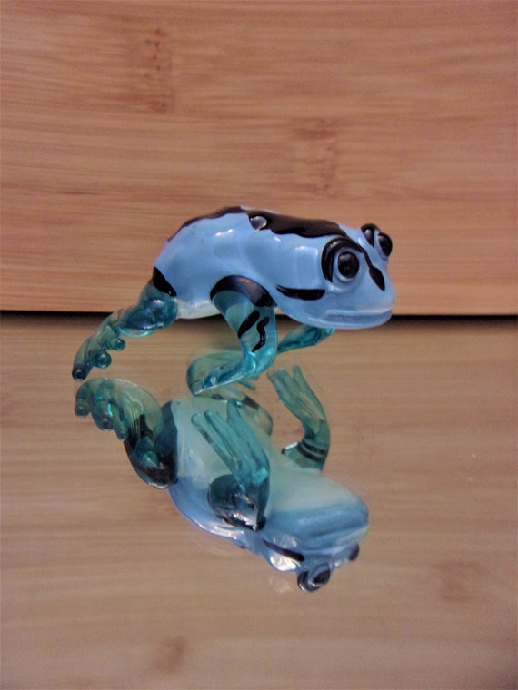 Blue Glass Frog Figurine Vintage Collectible Home Decor Www.
