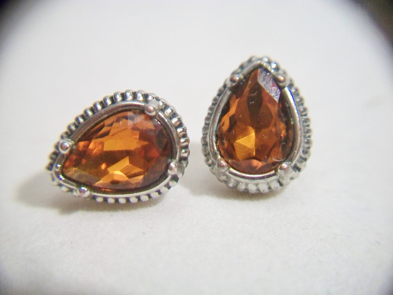 Pear Shape Topaz Glass Earrings Tear Drop Faceted Amber Brown Vintage Costume Jewelry Fashion Accessories For Her