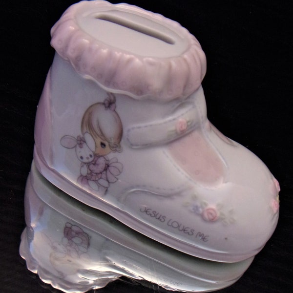 Precious Moments Bank Baby Boot Shoe Bootie Vintage 1994 Enesco Collectible Baby Shower Gift