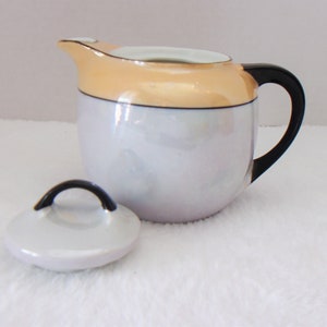 Vintage Lusterware Iridescent Creamer/ Teapot/Creamer Germany Pearl white With Violet Porcelain Orange Black .etsy.com/shop/ALEXLITTLETHINGS image 4