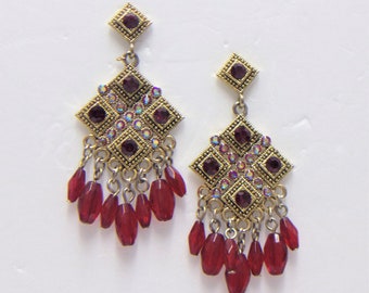 Vintage Red Geometric Chandelier Earrings Jewelry Fashion Accessories Gift for Her Boho Hippie www.etsy.com/shop/ALEXLITTLETHINGS