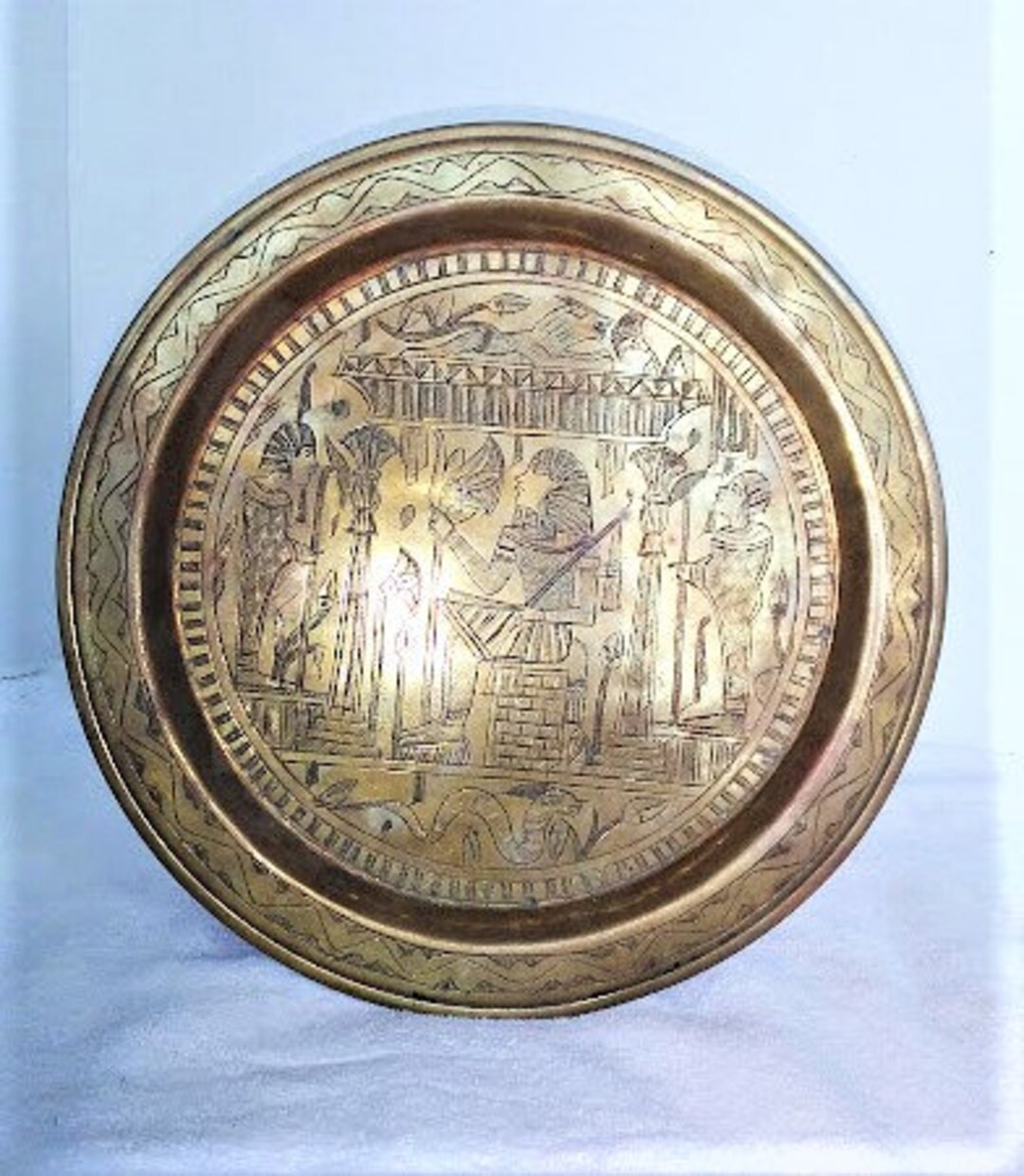 Vintage Egyptian Brass Plate Detail Hand Carved Etched Pharaoh and ...