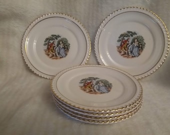 Made in USA 22K Gold Trim Harker Pottery Co Sawtooth Dessert Plates Royal Gadroon Pattern Harker Pottery Plates Set of 4