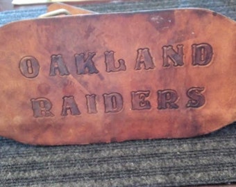 Vintage Unisex Tooled Oakland Raiders Fitness Leather Weightlifting Belt Weight Lifting Belt Small Size 38"L 6"W Him Her  ALEXLITTLETHINGS