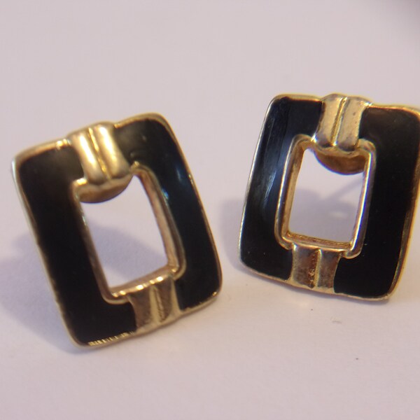 Black Rectangular Post Earrings Vintage Enamel Jewelry Retro Geometric Fashion Accessories Gift for Her www.etsy.com/shop/ALEXLITTLETHINGS