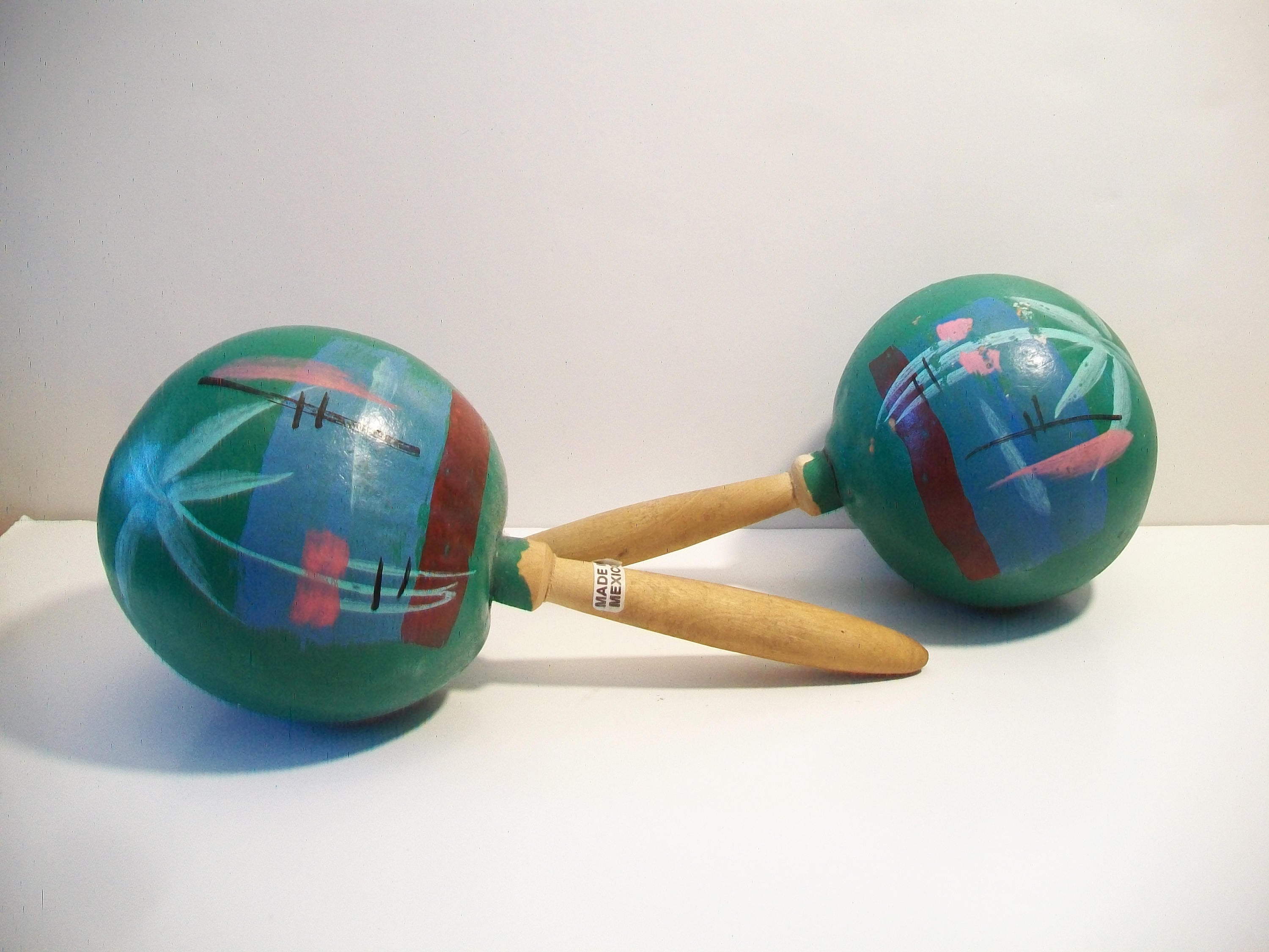 Vintage Mexican Teal Maracas Tropical Palm Tree Design Folk Etsy