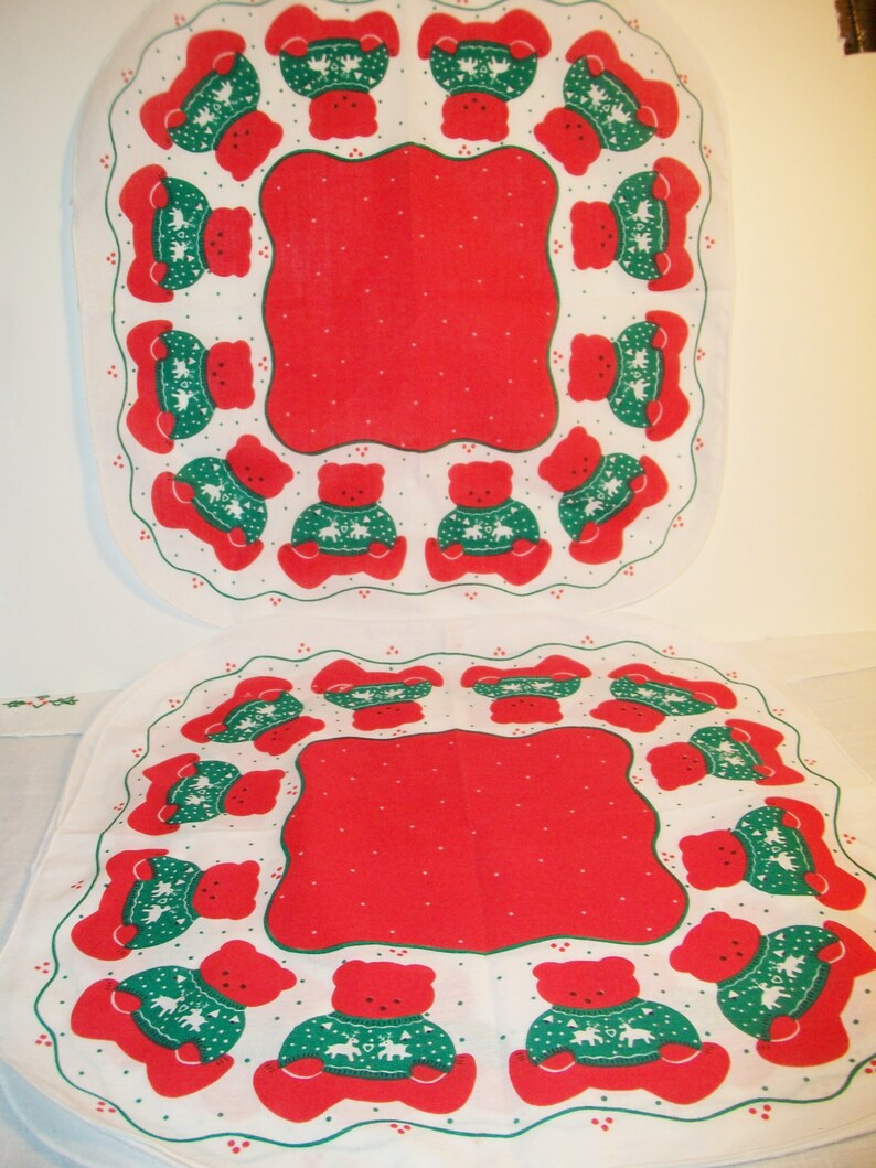 Vintage Christmas Teddy Bear Placemats Retro Entertaining Tea Etsy