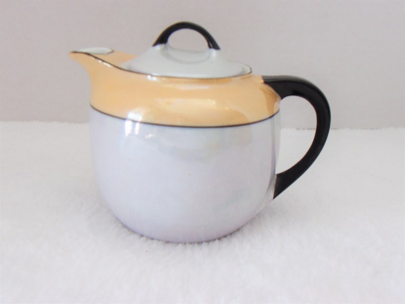 Vintage Lusterware Iridescent Creamer/ Teapot/Creamer Germany Pearl white With Violet Porcelain Orange Black .etsy.com/shop/ALEXLITTLETHINGS image 2