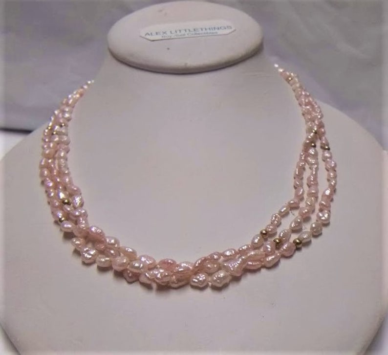 Vintage Pink Rice Pearl Necklace Triple Strand 14K Wedding - Etsy