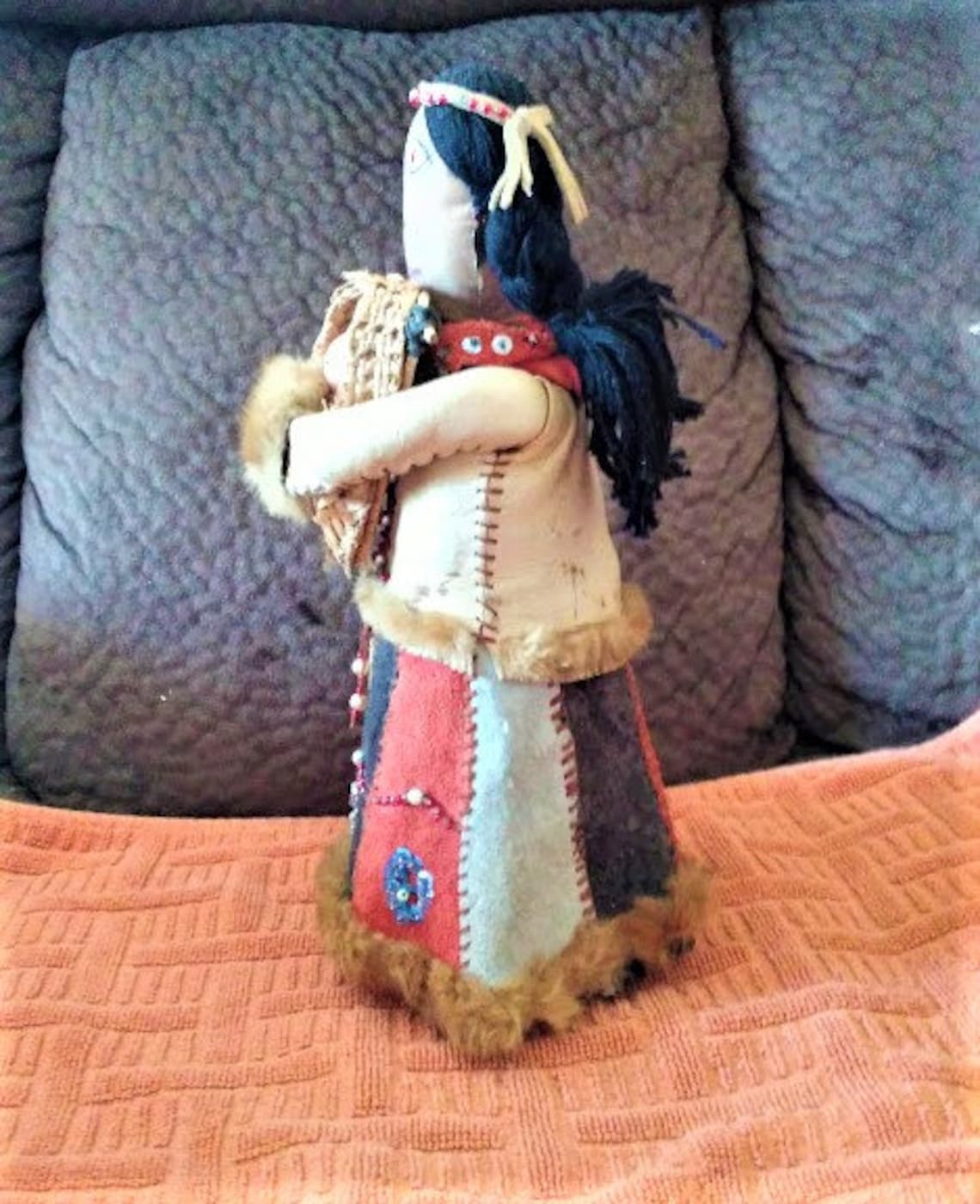Vintage Primitive Native American Rag Doll With Baby in Straw Etsy