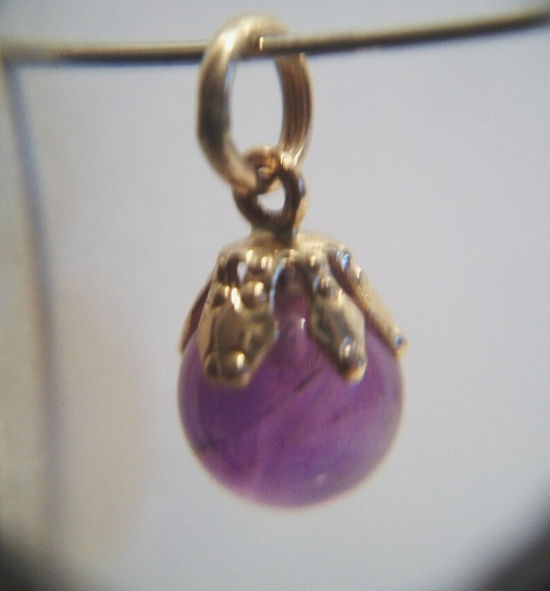 Vintage Purple Bead Charm Gold Tone Crown Beaded Costume Jewelry