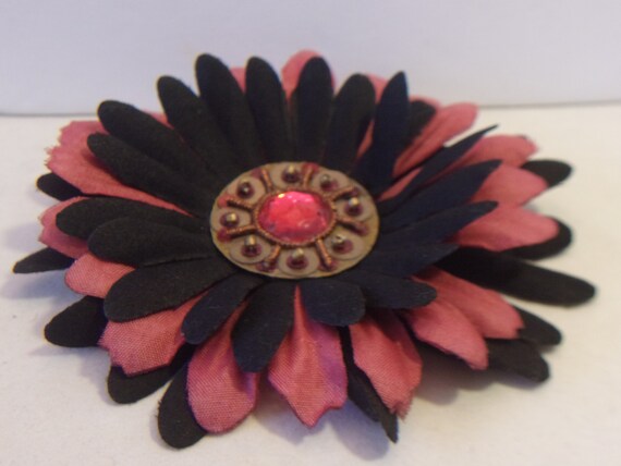Vintage Red Black Flower Barrette Floral Hair Cli… - image 9