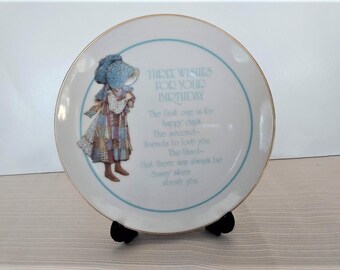 Vintage Holly Hobbie Birthday Plate Three Wishes For Your Birthday American Greetings Lasting Memories 1970'S Collectible Plate 6 1/8"