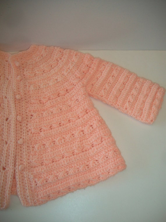 Vintage Pink Crochet Baby Sweater Handmade Fall W… - image 2